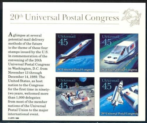 1989 USA Space Future Mail Transportation Mini Sheet Universal Postal Congress - Scott C126 - MNH, OG - CW288