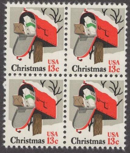 1977 Christmas Mailbox Block Of 4 13c Postage Stamps Scott 1730 - MNH - CW490a