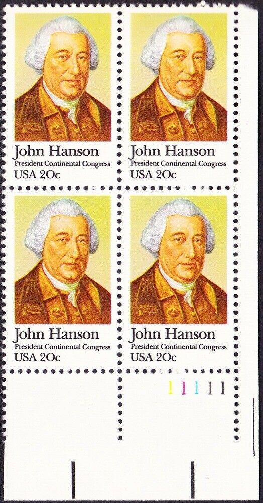 1981 John Hanson, Continental Congress Plate Block of 4 20c Postage Stamps - MNH, OG - Scott 1941