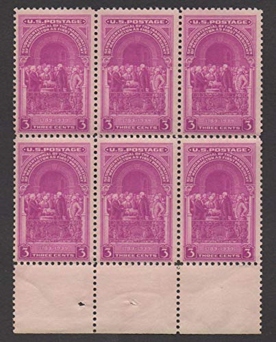 1939 Inauguration of Washington Block of 6 3¢ Postage Stamps - Scott 854 - MNH,OG