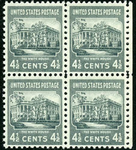 1938 White House Block of 4 4 1/2c Postage Stamps - Scott 809 - MNH,OG