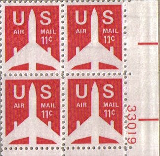 1971 JET SILHOUETTE Plate Block of 4 11c Airmail Postage Stamps - Scott C78 - MNH,OG
