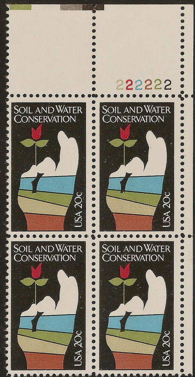 1984 Soil & Water Conservation Plate Block Of 4 20c Postage Stamps Scott 2074 - MNH, OG - CW254a
