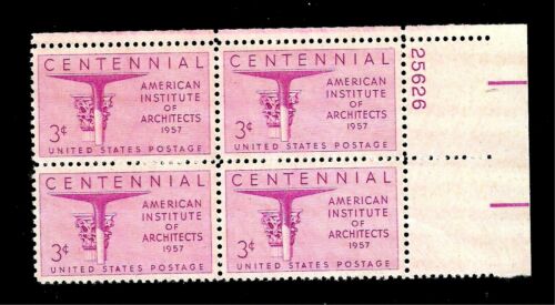 1957 American Institute Of Architects Plate Block of 4 3c Postage Stamps - MNH, OG - Scott 1089