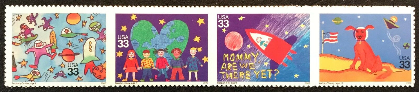2000 - Stampin' The Future Space Strip Of 4 33c Postage Stamps - Scott 3414-3417 - MNH, OG - DC124