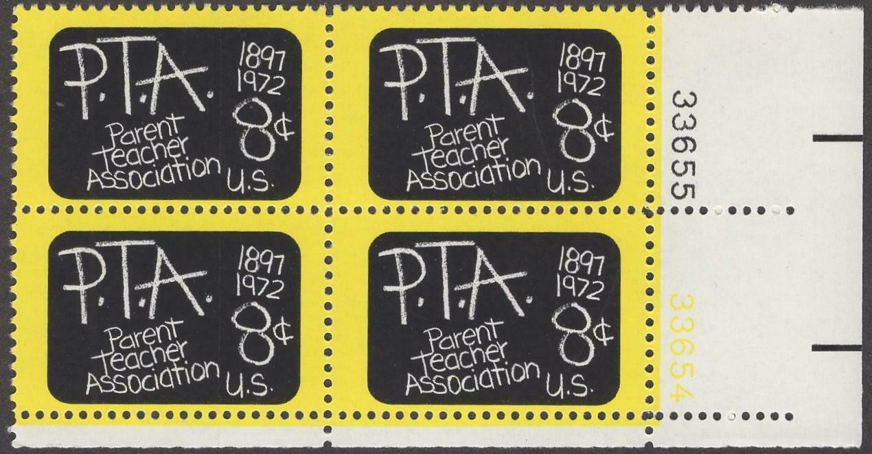1972 PTA Parent Teacher Association Plate Block Of 4 8c Postage Stamps - Scott 1463 - MNH, OG - CX554