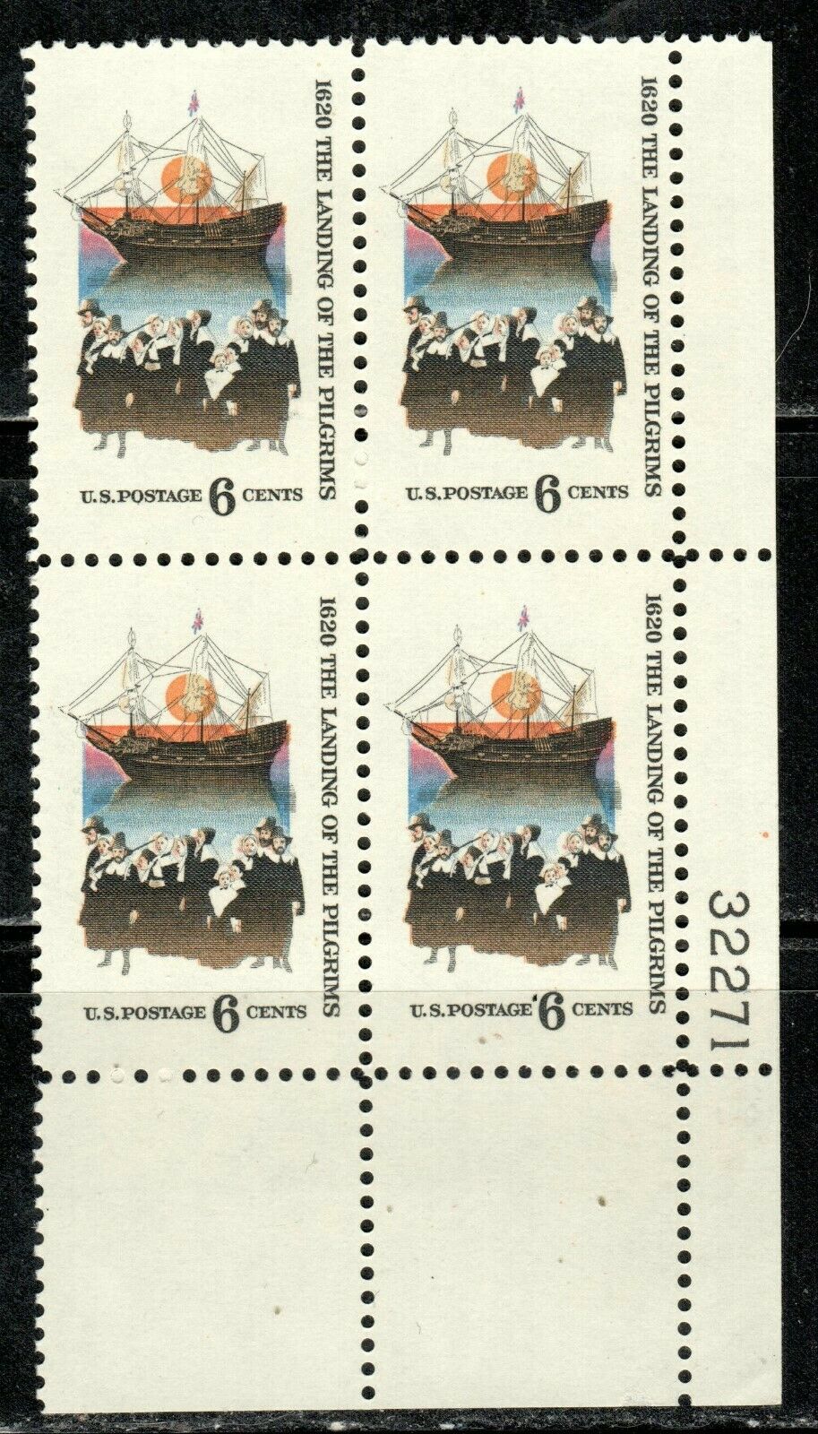 1970 Landing Of The Pilgrims In 1620 - Thanksgiving - Plate Block Of 4 6c Postage Stamps - Scott 1420 - MNH, OG - CX518