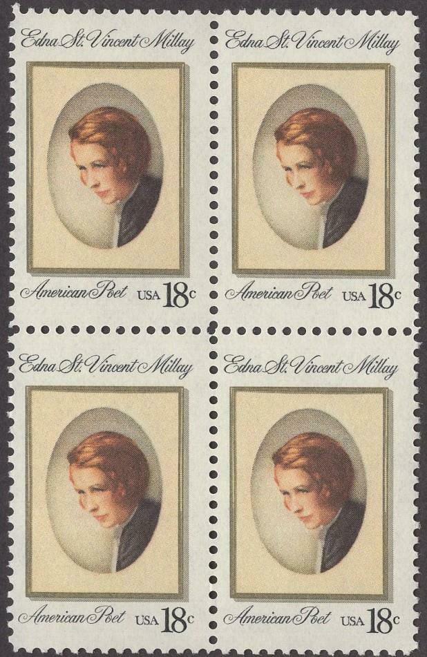 1981 Edna Millay, Poet Playwright Block Of 4 18c Postage Stamps Scott 1926 - MNH - CW476b