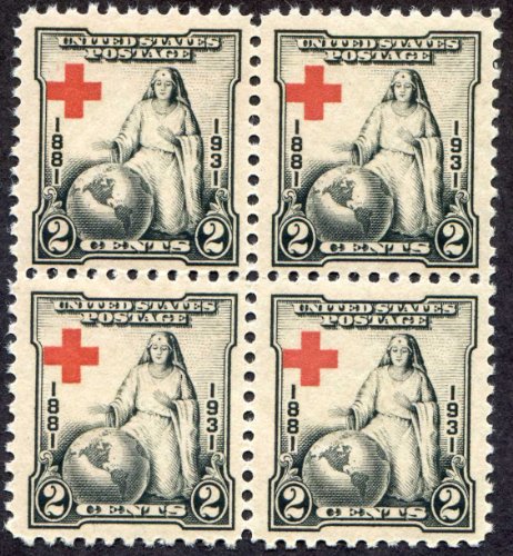 1931 Red Cross Block of 4 2c Postage Stamps - Scott 702 - MNH,OG