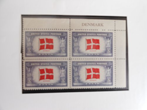 1943 Flag of Denmark Block of 4 5c Postage Stamps - Scott 920 - MNH, OG