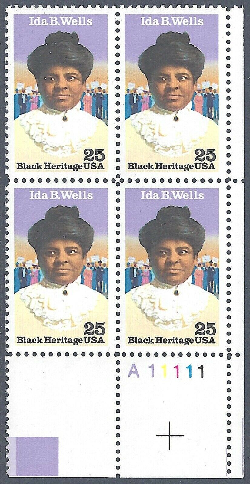 1990 Ida Wells, Black Heritage Plate Block of 4 25c Postage Stamps Scott 2442 - MNH, OG - CX854