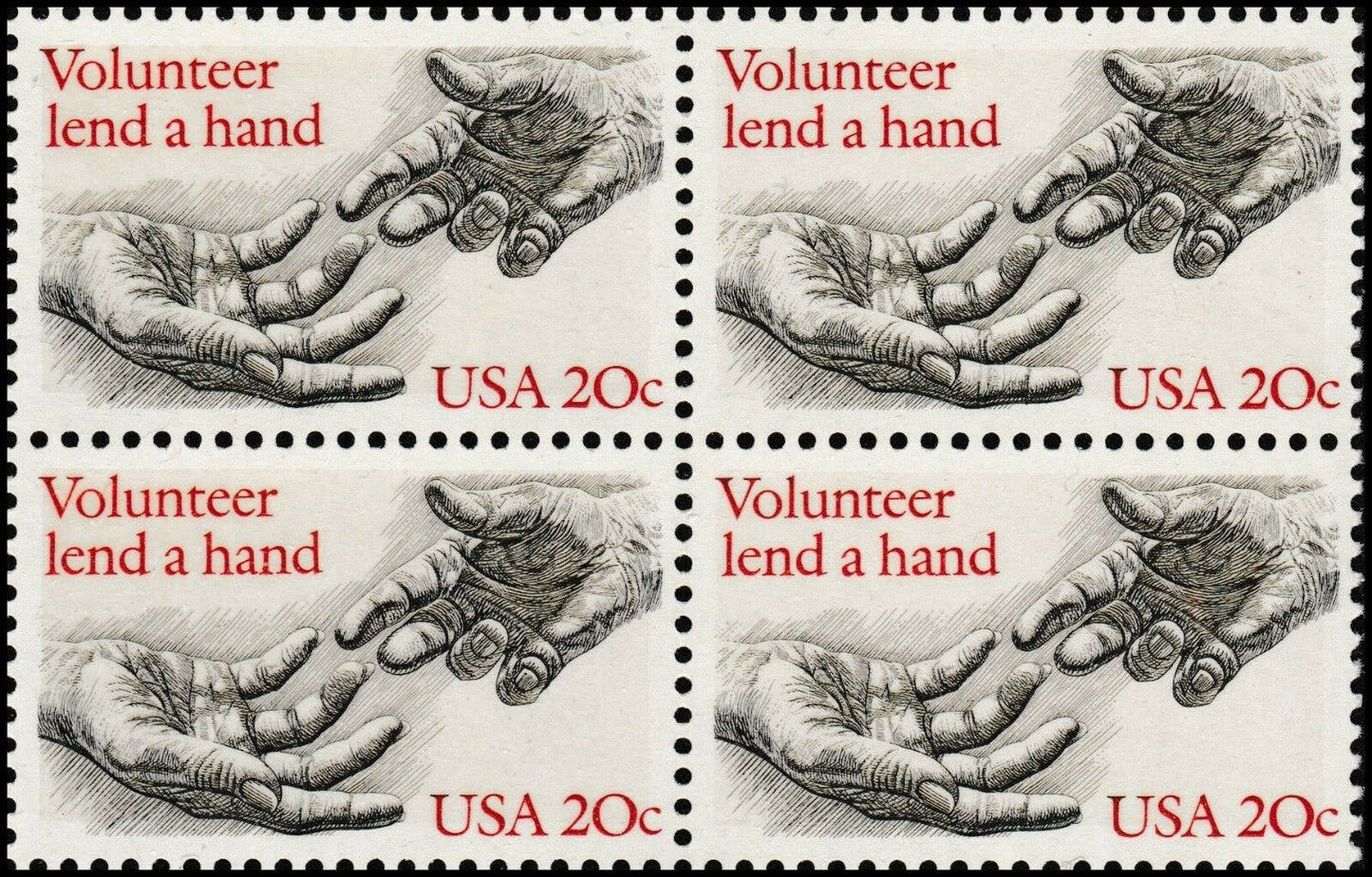 1983 Volunteer Lend a Hand Block of 4 20c Postage Stamps - MNH, OG - Scott 2039