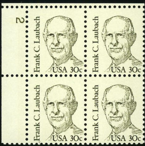 1984 Frank C. Laubach Missionary Plate Block of 4 30c Postage Stamps - MNH, OG - Scott 1864