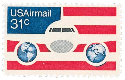 1976 Plane Globes and Flag Single 31c Airmail Postage Stamp - Scott 90 - MNH,OG