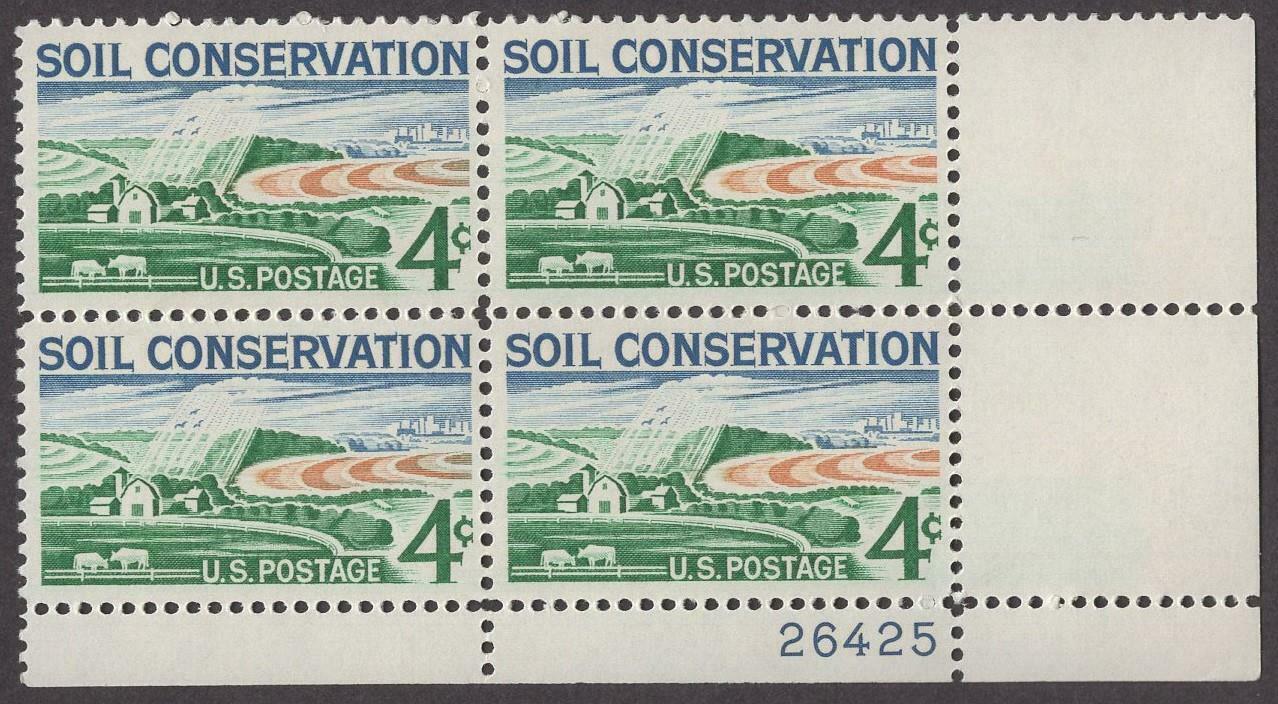 1959 Soil Conservation Plate Block of 4 4c Postage Stamps - Scott - 1133 - MNH, OG - CX685