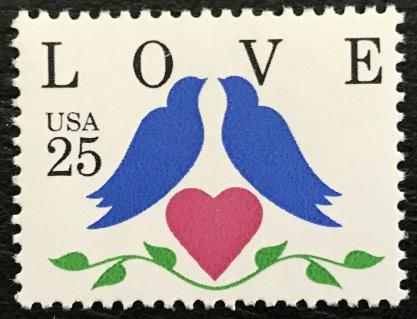 1990 Love Birds Single 25c Postage Stamp - Scott 2440 - MNH - CX809a