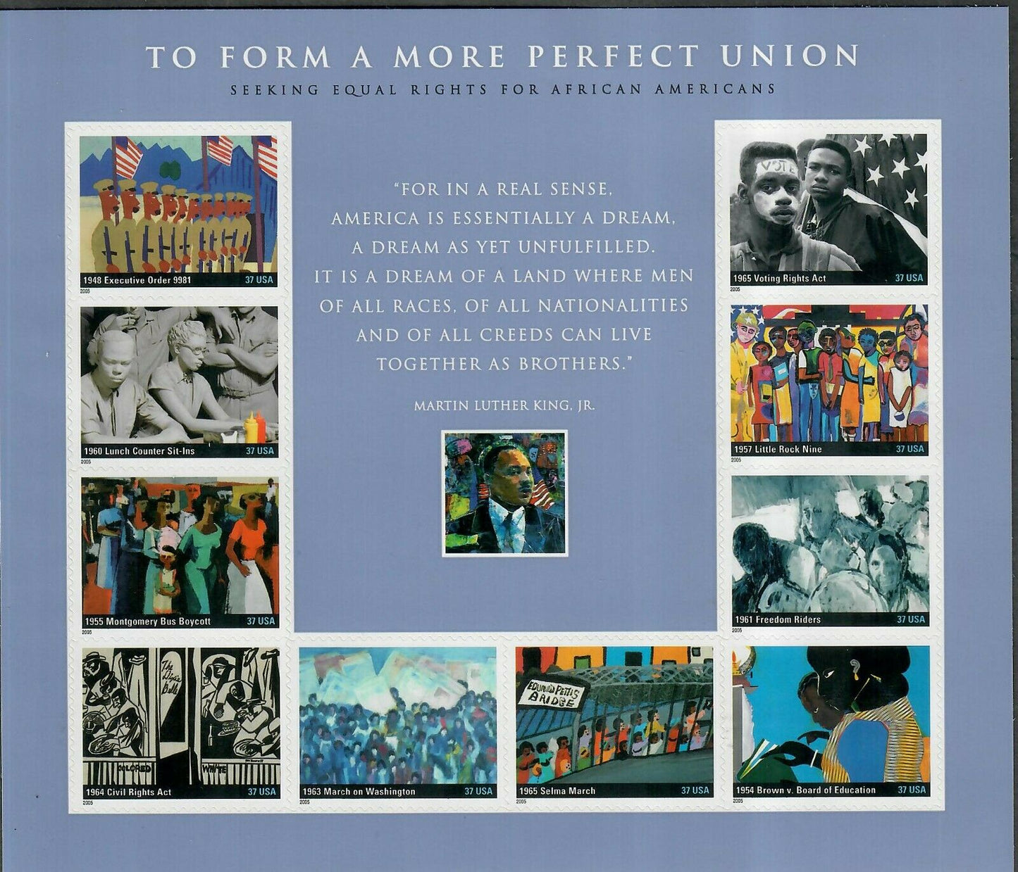2005 Equal Rights For African Americans Sheet Of 10 37c Stamps Scott # 3937 - MNH