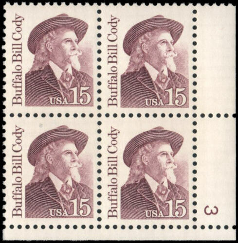 1988 Buffalo Bill Cody Plate Block of 4 15c Postage Stamps - MNH, OG - Scott 2177