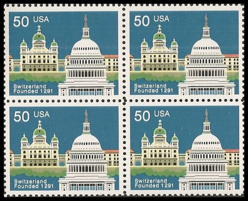1991 Switzerland 700th Anniversary Block Of 4 50c Postage Stamps - Scott 2532 - MNH - CW409c
