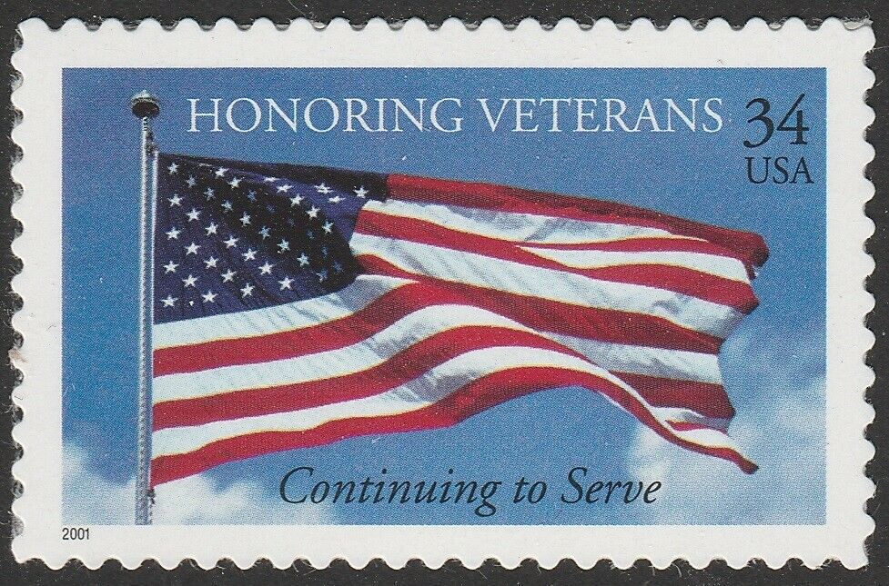2001 Honoring Veterans Single 34c Postage Stamp - Scott 3508 - MNH - CX814a