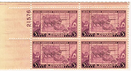 1936 Oregon Territory Plate Block of 4 3c Postage Stamps - Scott783 - MNH,OG