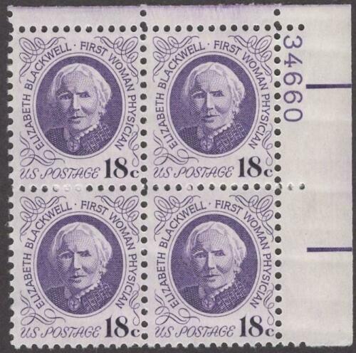 1974 Elizabeth Blackwell Plate Block Of 4 18c Postage Stamps - Scott 1399 - MNH - CV37a