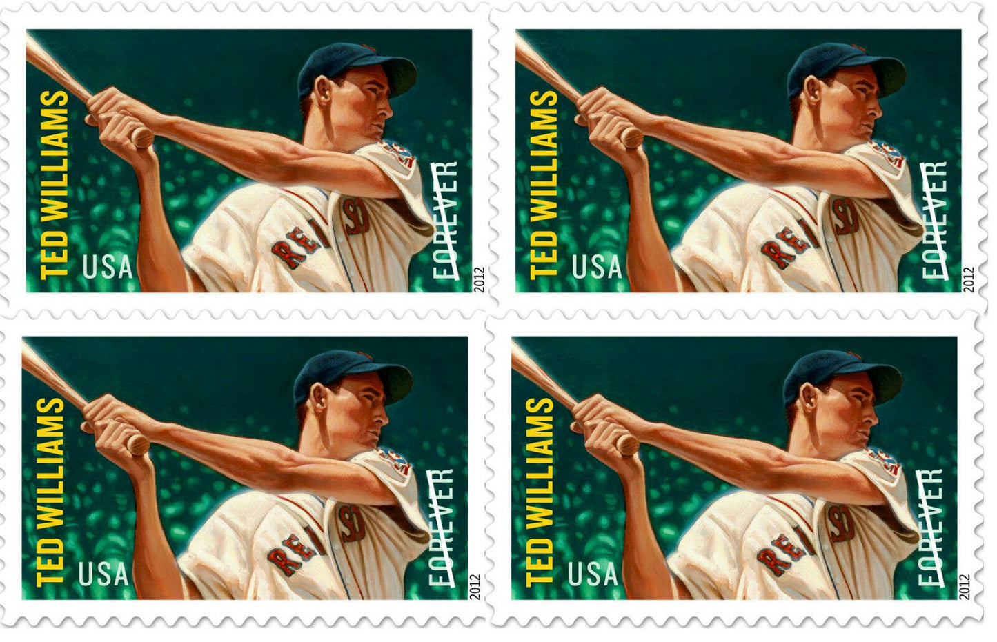 Ted Williams Baseball Player Block of 4 1st Class Forever Stamps - Scott 4694 - DR155