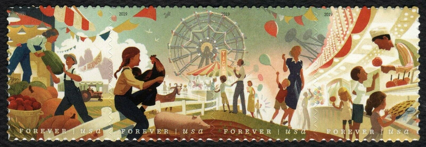 2019 State and County Fairs Block of 4 Forever Postage Stamps - MNH, OG - Scott 5401-5404