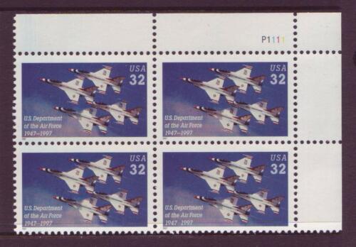 1997 Air Force 50 Year Anniversary Plate Block of 4 32c Postage Stamps - MNH, OG - Scott 3167 - CW335