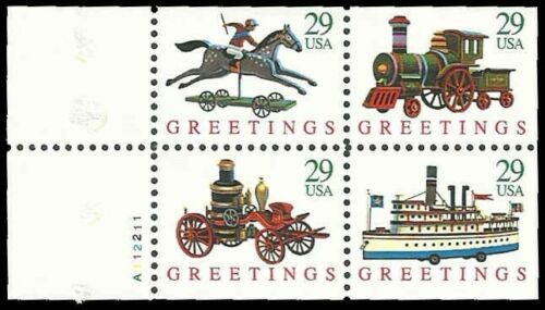 1992 Christmas Greetings Toys Plate Block 4 29c Stamps - Scott 2715-2718 - MNH,OG - CX412