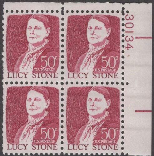 1968 Lucy Stone Plate Block of 4 50c Postage Stamps - MNH, OG - Scott 1293