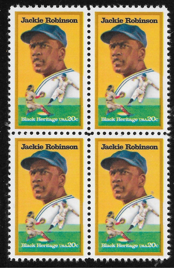 1982 Jackie Robinson Block Of 4 20c Stamps - Sc 2016 - MNH, OG - DS156