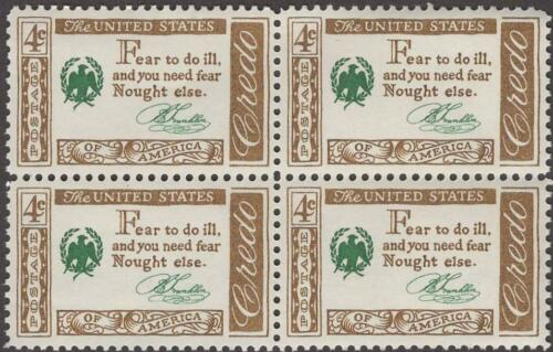 1960 -61 Ben Franklin Credo Block of 4 4c Postage Stamps - Scott 1140 - MNH, OG - CT88a