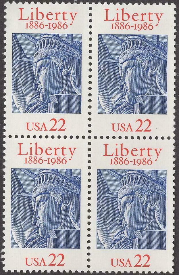 1986 Statue Of Liberty Block Of 4 22c Postage Stamps - Scott 2224 - MNH, OG - CT80a