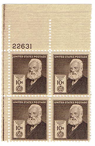 1940 Alexander Graham Bell NO GUM Plate Block of 4 10c Postage Stamps - Scott 893 - MNH,OG