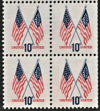 1973 50 & 13 Star Flags Block of 4 10c Postage Stamps - MNH, OG - Scott 1509