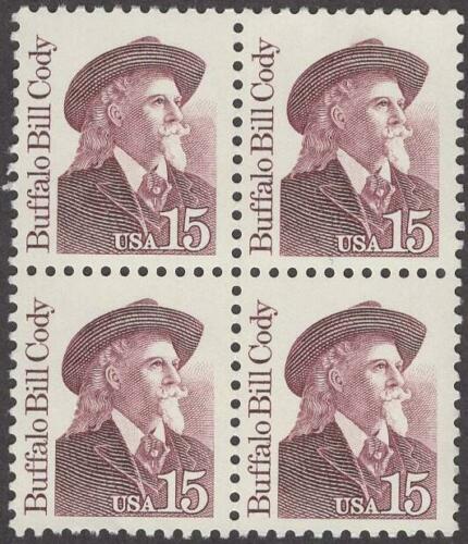 1988 Buffalo Bill Cody Block of 4 15c Postage Stamps - MNH, OG - Scott 2177