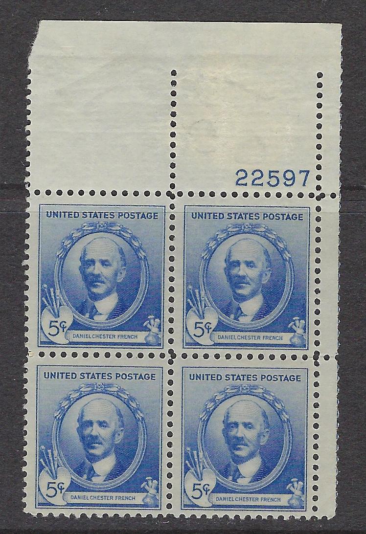 1940 Daniel French, Artist - Plate Block Of 4 5c Postage Stamps - Scott 887 - MNH,OG CX456