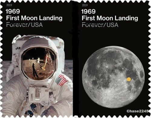 2019 Moon Landing Block of 2 Postage Stamps - MNH, OG - Scott 5399-5400