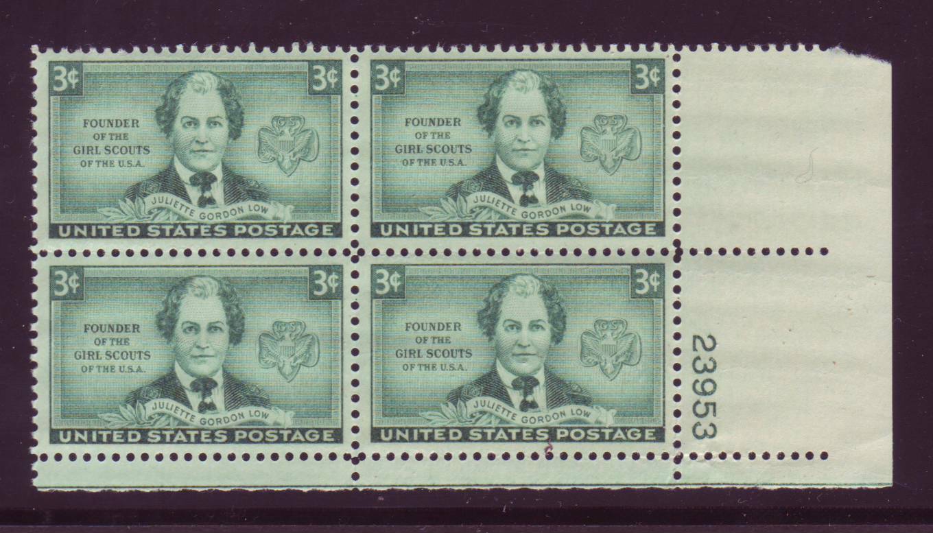 1948 Juliette Gordon Low, Founder Of The Girl Scouts Plate Block of 4 3c Postage Stamps - MNH, OG - Scott 974