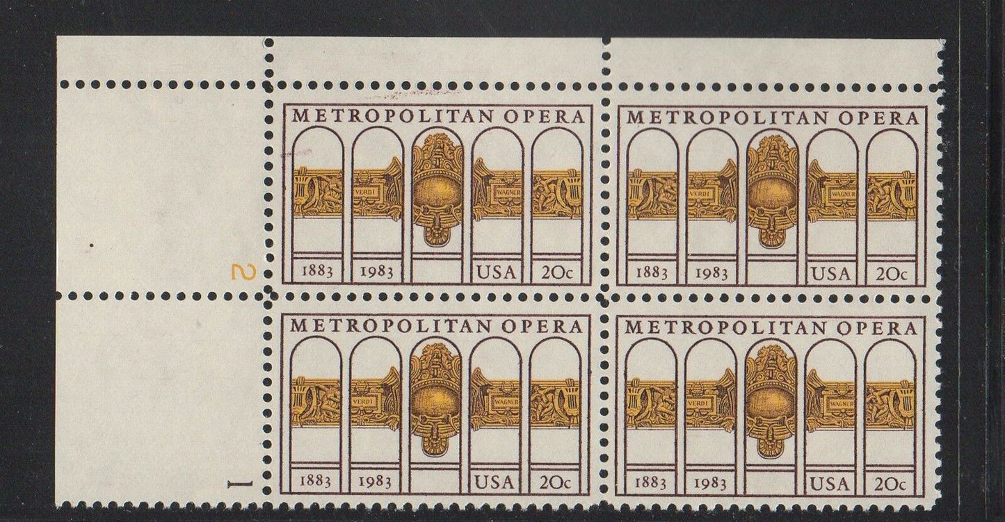 1983 Metropolitan Opera Plate Block of 4 Postage Stamps - MNH, OG - Scott 2054