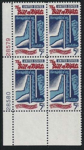 1966 Bill Of Rights Plate Block Of 4 5c Postage Stamps - MNH, OG - Scott 1312 - CX290