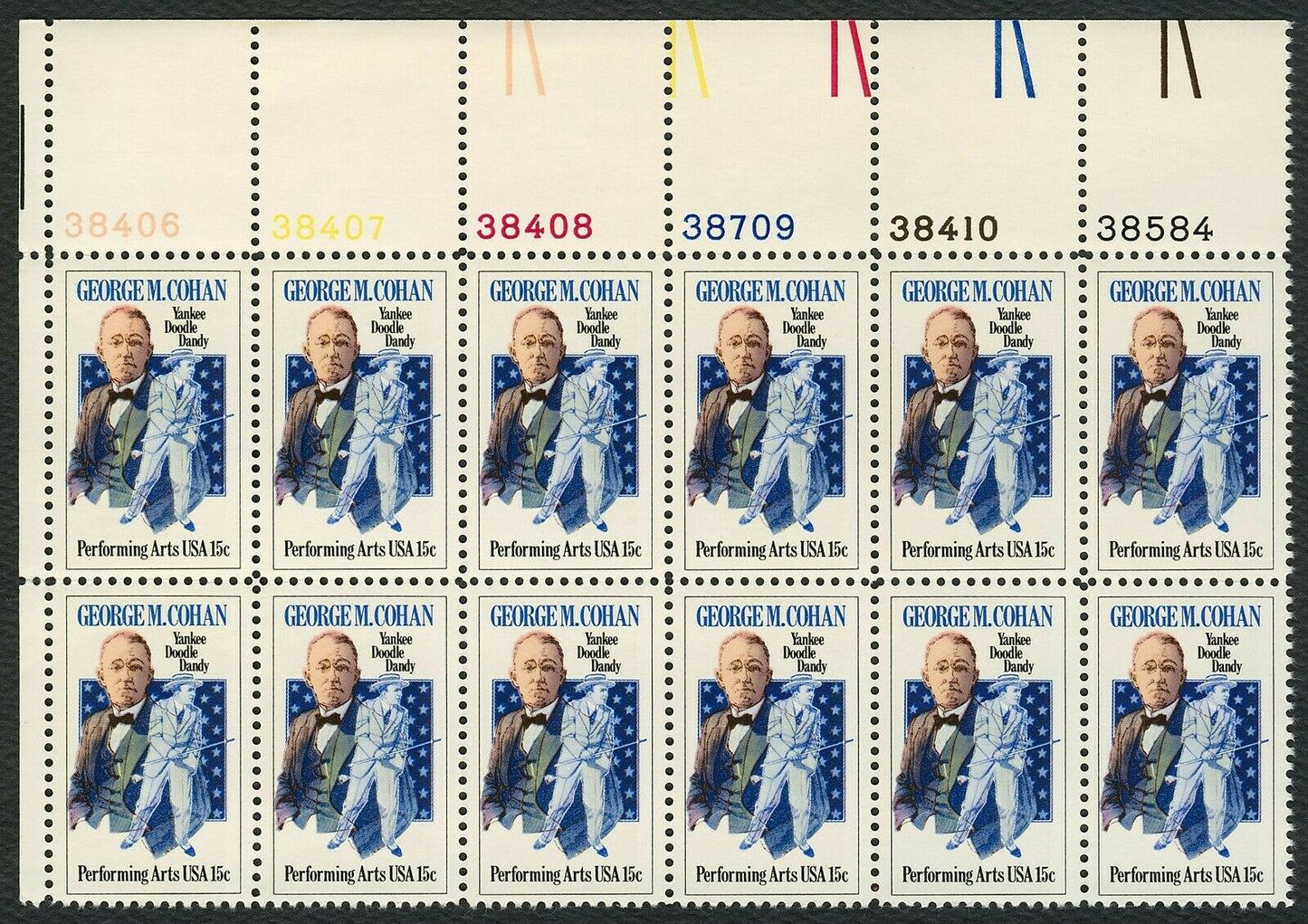 1978 George M. Cohan Plate Block Of 12 15c Postage Stamps - Scott 1756 - MNH, OG - CT76a
