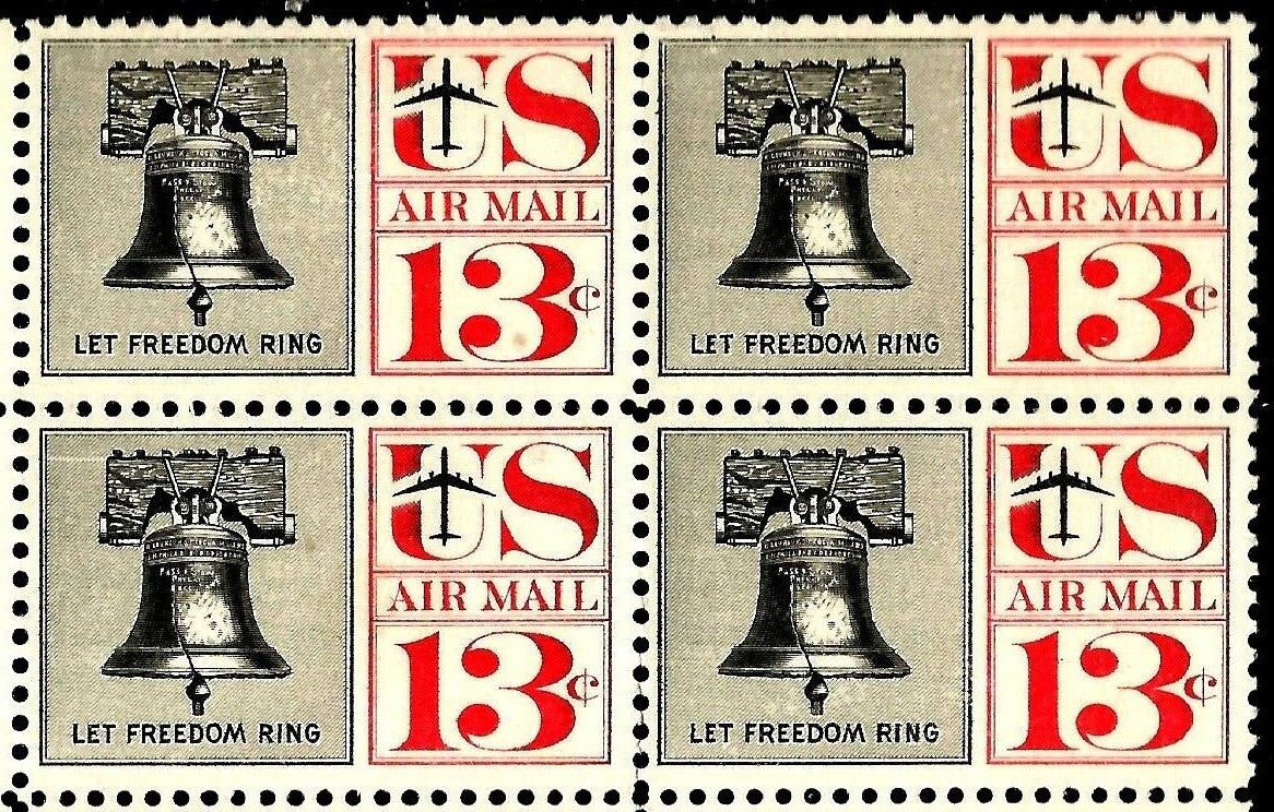 1961 Let Freedom Ring Liberty Bell Block of 4 13c Postage Stamps - MNH, OG - Scott C62 - BC28a