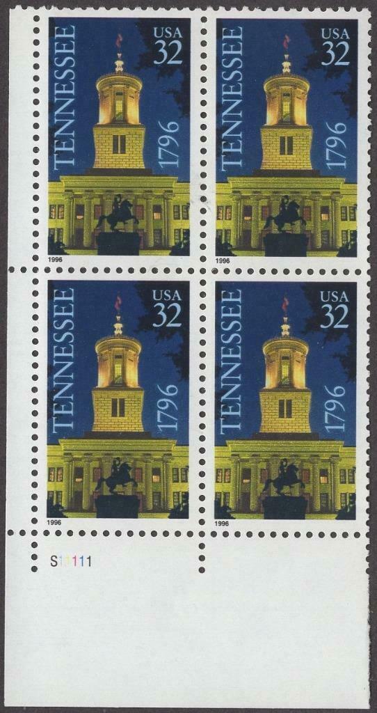 1996 Tennessee Statehood Plate Block of 4 32c Postage Stamps - MNH, OG - Scott 3070
