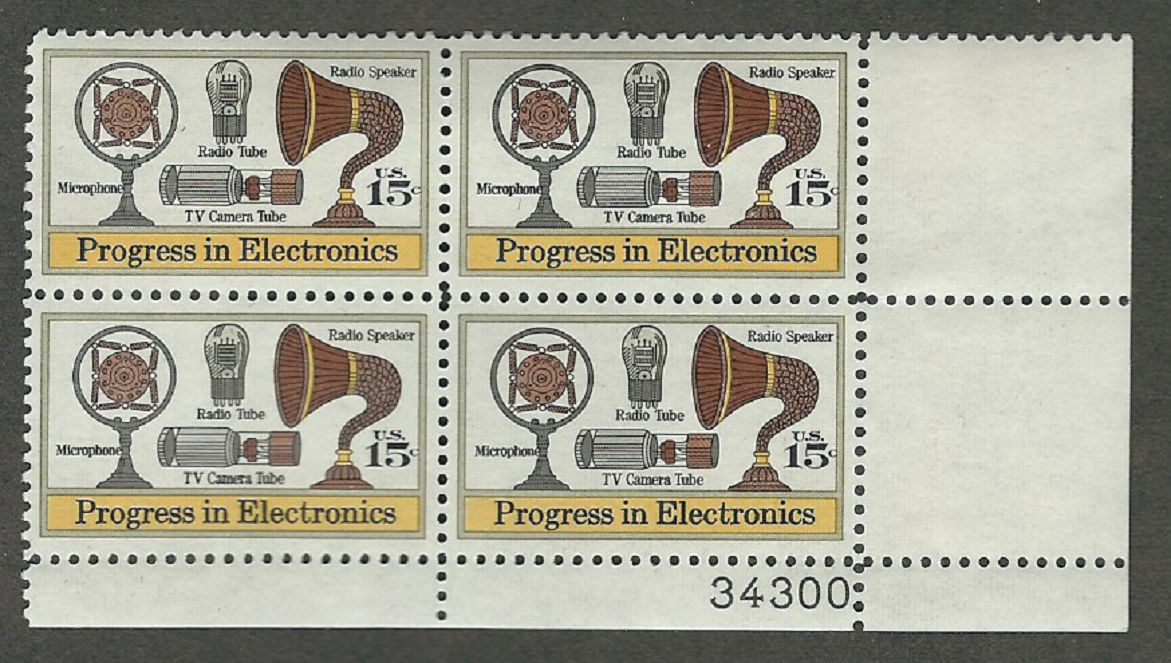 Progress in Electronics Plate Block of 4 Postage Stamps - MNH, OG - Scott 1502
