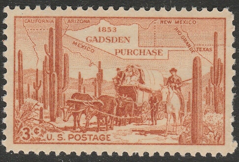1953 Gadsden Purchase Single 3c Postage Stamp - Scott 1028 - MNH,OG