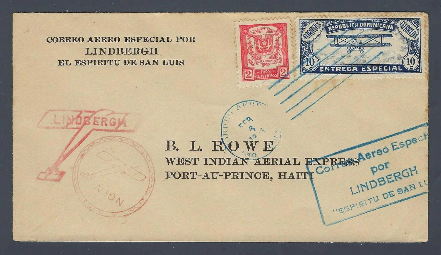 1928 Lindbergh Good Will Tour Cover Santo Domingo to Port au Prince Haiti Rowe
