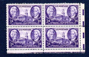 1946 Tennessee Statehood, Block of 4 3c Postage Stamps, Sc#941, MNH, OH