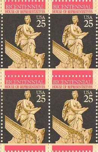 1989 House of Reps Bicentennial Block of 4 25c Postage Stamps, Sc#2412, MNH, OG